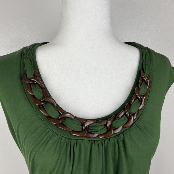 Classiques Entier Blouse Women Medium Green Brown Wood Chain Collar Casual Top - Picture 7 of 12